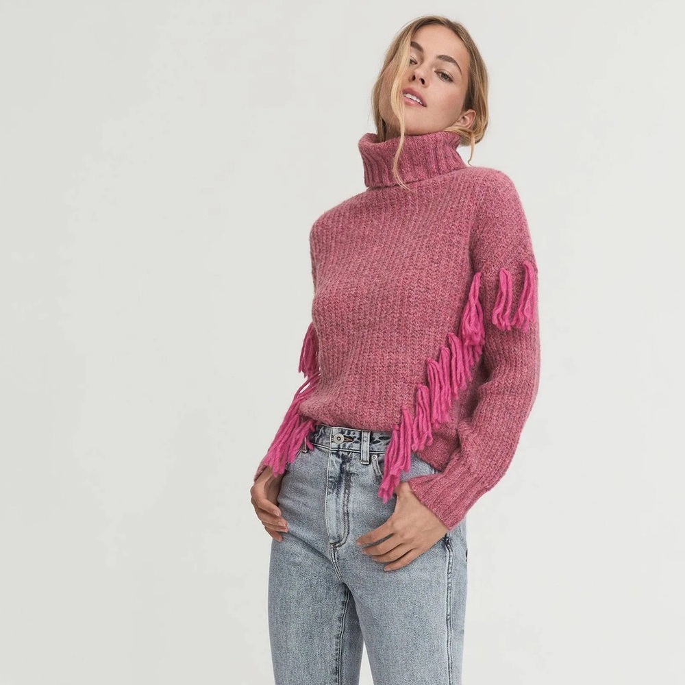 Something Navy Isla Fringe Turtleneck Sweater